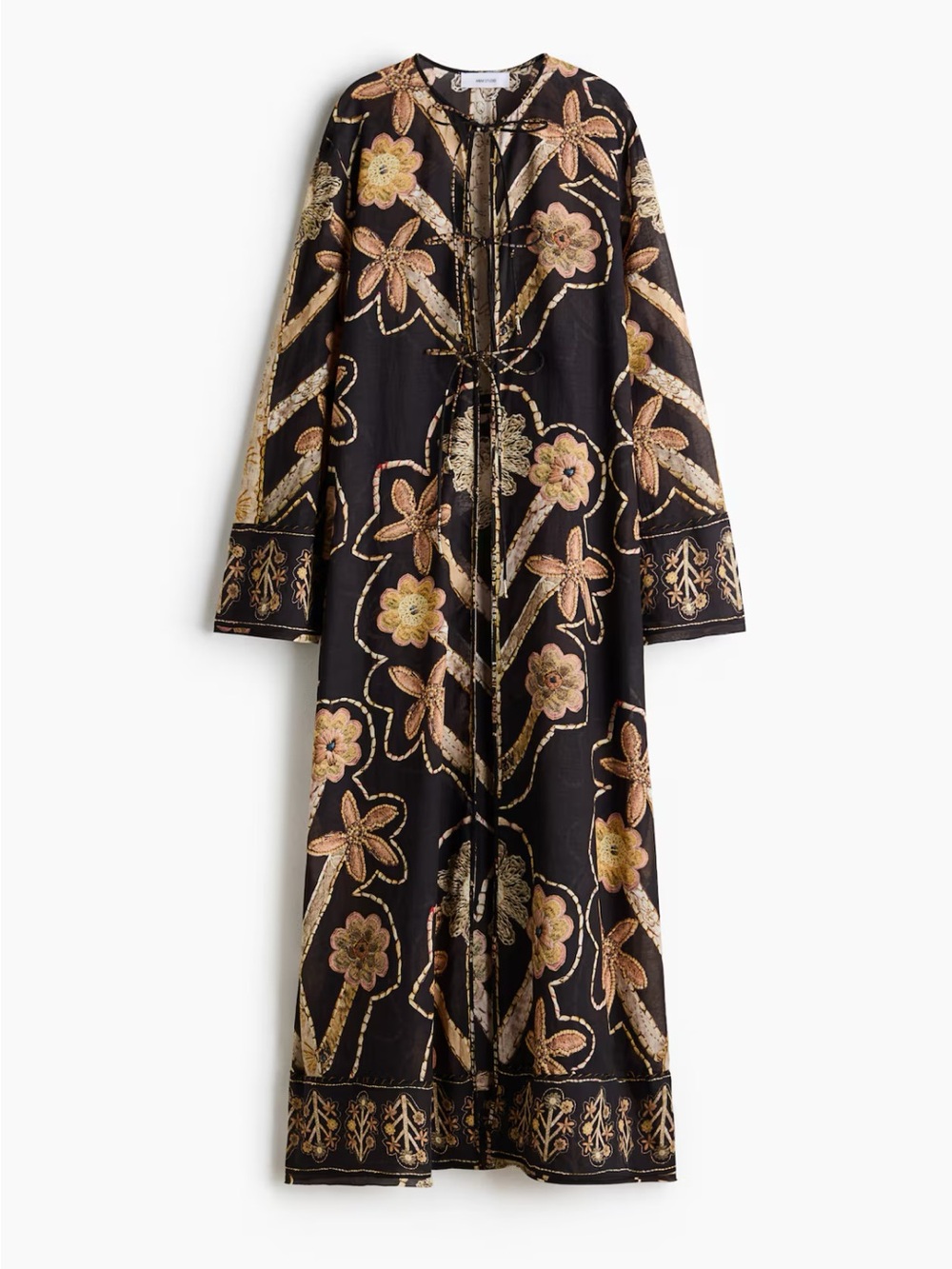 H&M STUDIO NWT BLACK FLORAL-PRINT TIE-DETAIL KAFTAN DRESS SIZE LARGE